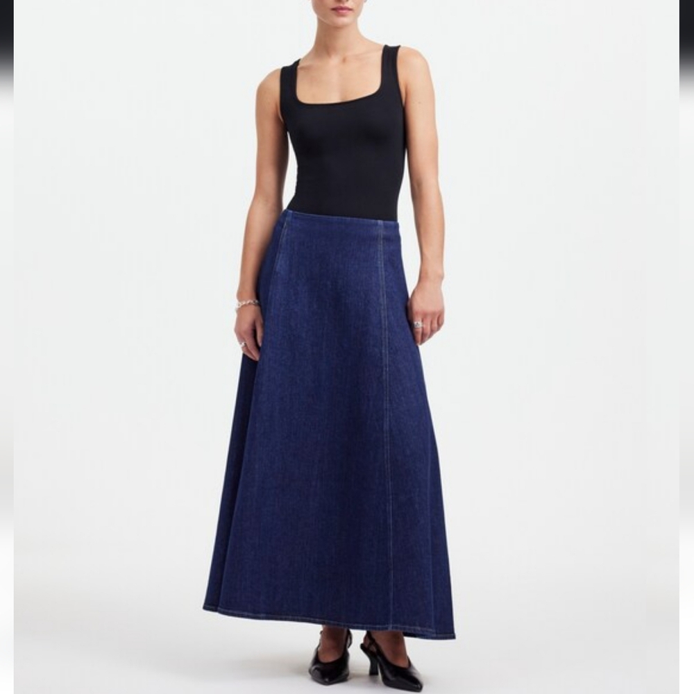 Madewell X Alexa Chung Flare Midi Denim Skirt Pellson Wash